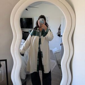 Cream and Green Plaid Teddy Jacket